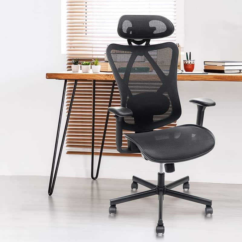 Ergonomic Mesh Office Chair with Adjustable Lumbar Support Headrest and Reclining Function for Home and Office