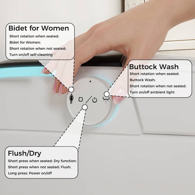 Smart One-Piece Toilet with Built-in Bidet, Heated Seat, Auto Open Lid, UV-C Sterilization, Remote Control, White