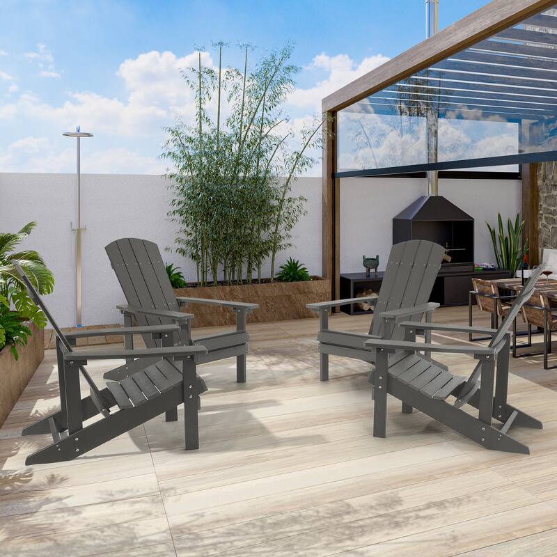 BONOSUKI Patio Adirondack Chair w/Cupholder,Weather Resistant-Set of 4 - DarkGray