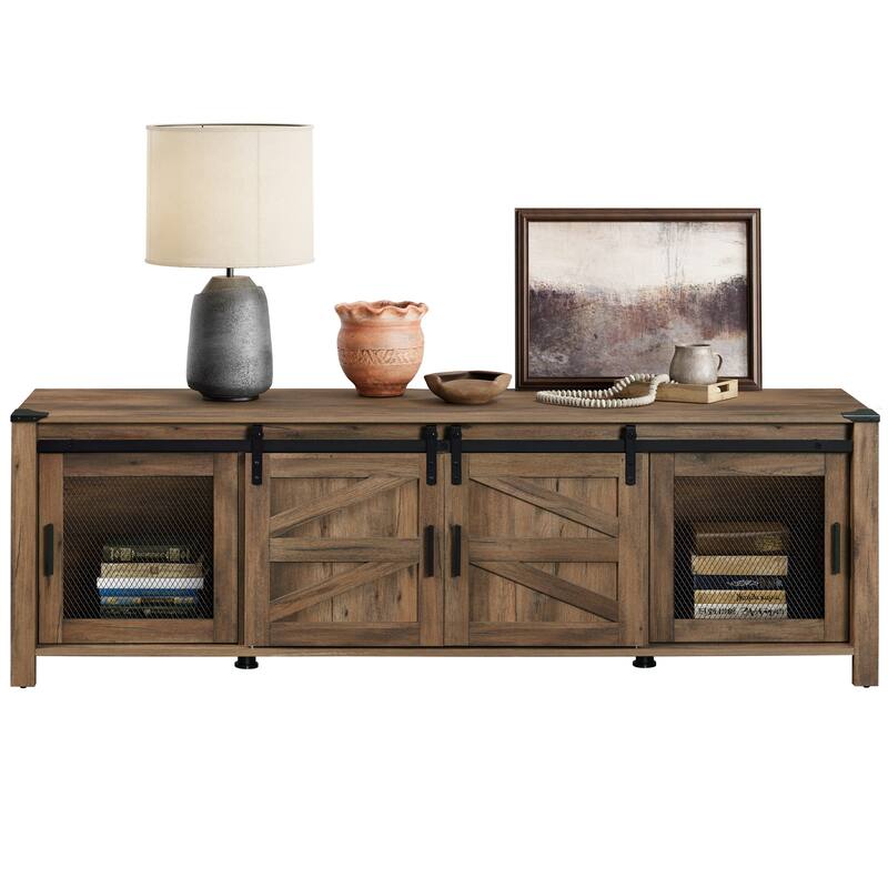 Sliding Barn Door TV Stand Cabinet, Entertainment Center for 75" TV
