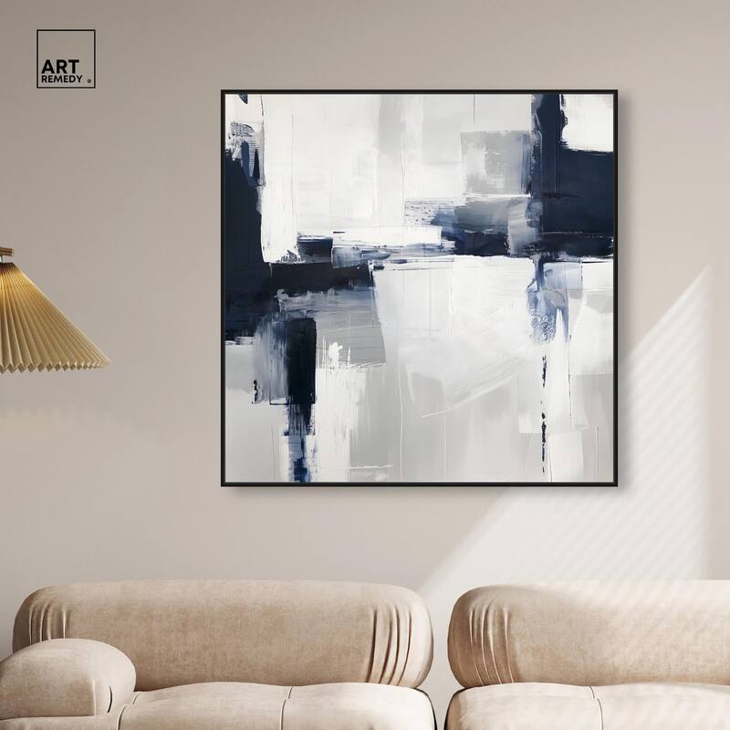 Blue Cascades on Still White Canvas by Art Remedy