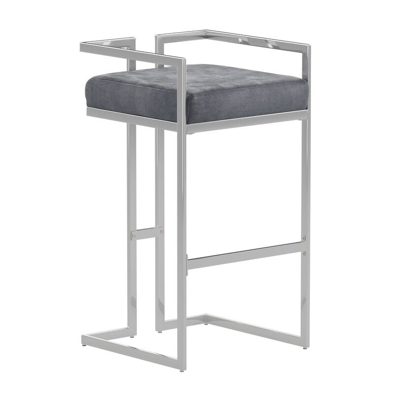Tanner Velvet Upholstered Chrome Finish Metal Barstool (Set of 2) by iNSPIRE Q Bold - Blue steel (cool grey) - Bar Height