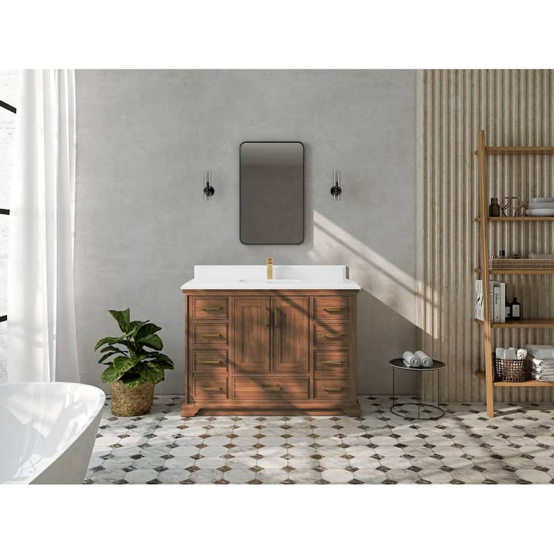 Willow Collections 48 in. W x 22 in. D Charlotte Teak Single Sink Bathroom Solid Teak Vanity with Countertop