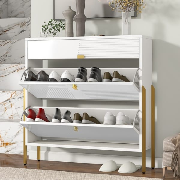 Modern Shoe Cabinet with 2 Flip Drawers & 1 Slide Drawer, Modern Free  Standing Shoe Rack Shoe Storage Cabinet - Bed Bath & Beyond - 38428968