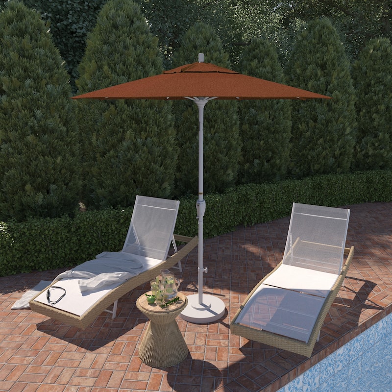 California Umbrella 7.5' Round Crank Lift Push Button Tilt White Aluminum Patio Umbrella Sunbrella - Teak