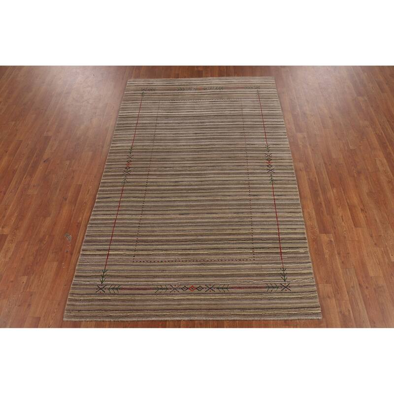 Striped Gabbeh Indian Area Rug Hand-Knotted Wool Carpet - 5'0"x 7'10"
