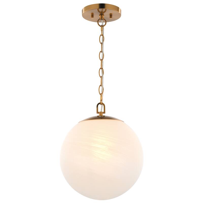 VAXCEL Monticello Muted Brass Gold Globe Pendant with White Alabaster Glass Shade, Hanging Ceiling Light Fixture