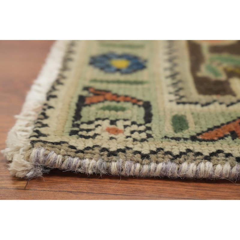 Hand Knotted Oriental 100% Wool Carpet Traditional Floral Green Tabriz Area Rug - 11' 0'' X 8' 6''