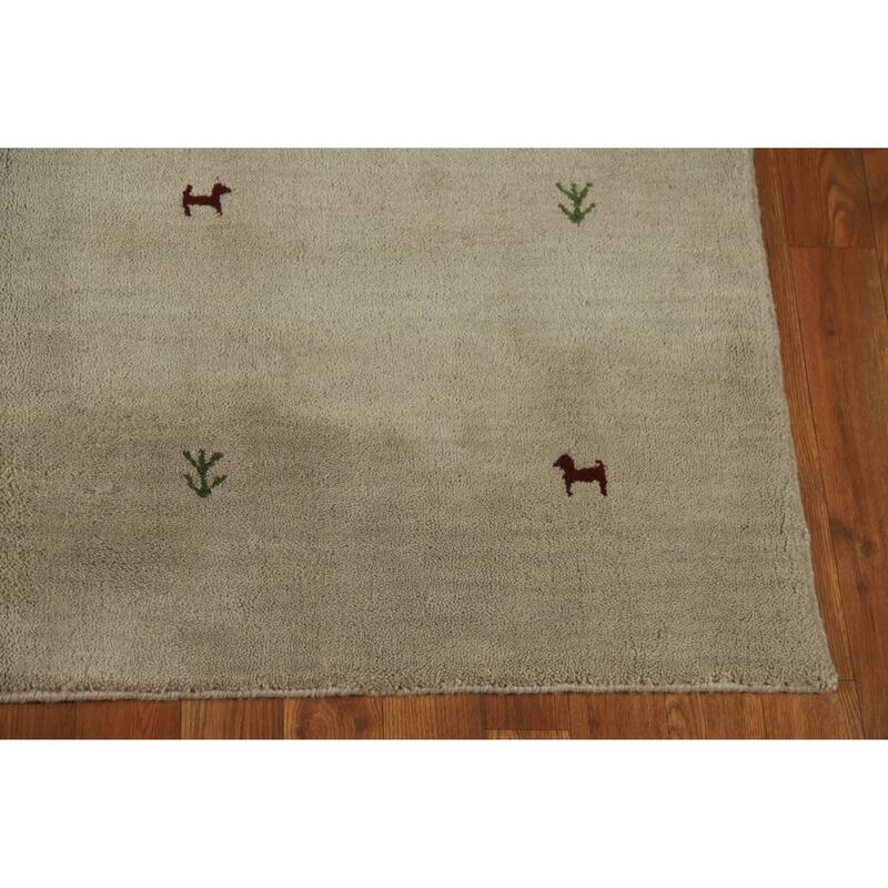 Hand Knotted Oriental 100% Wool Carpet Tribal Animal Pictorial Beige & Ivories Gabbeh Area Rug - 6' 6'' X 4' 7''
