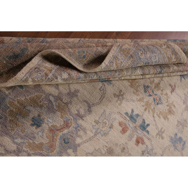 Beige Floral Oushak Vegetable Dye Area Rug Hand-Knotted Wool Carpet - 8'2" x 10'0"