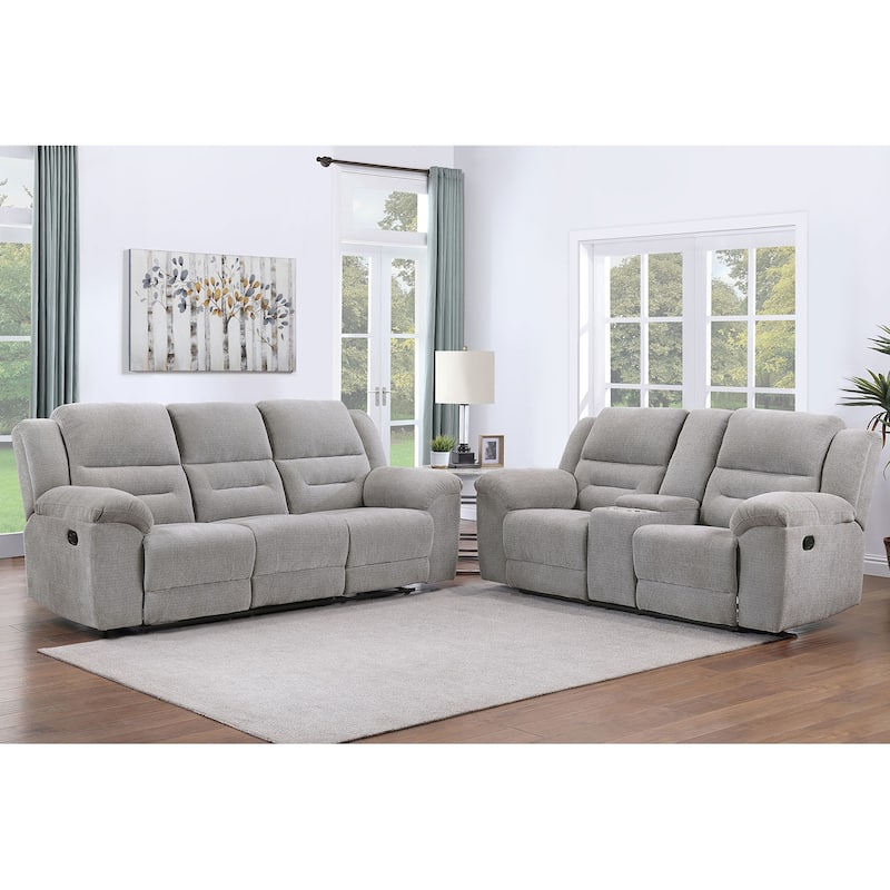 2-piece Chenille Manual Reclining Sofa Set with Pillow-top Arm in Grey