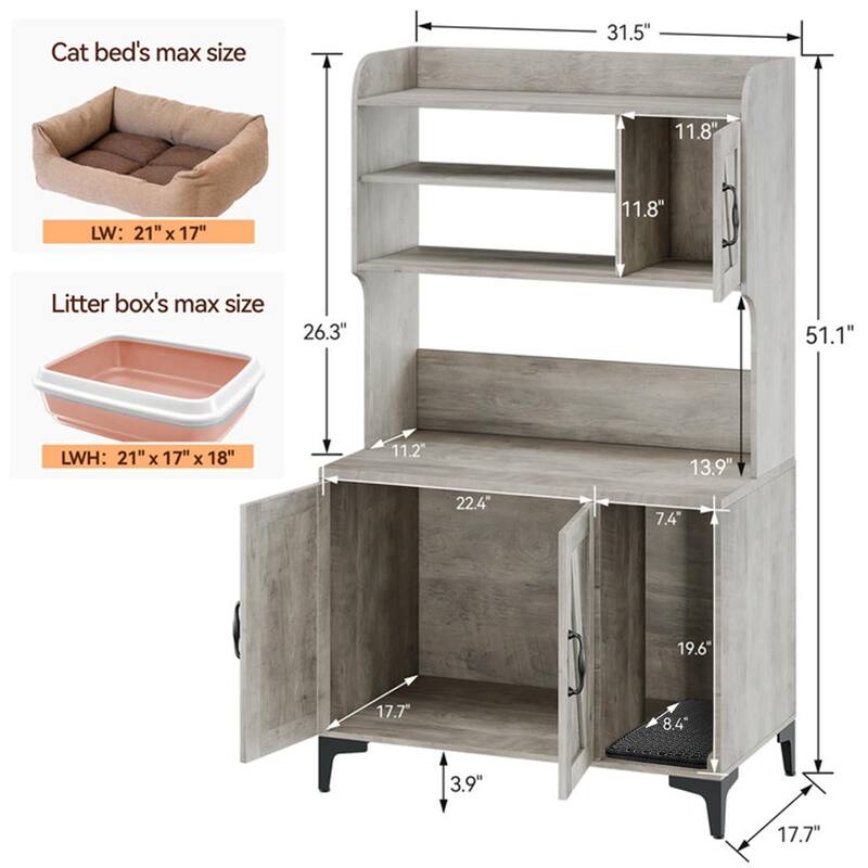 Cat Litter Box Enclosure With Shelves,Hidden Litter Box Furniture