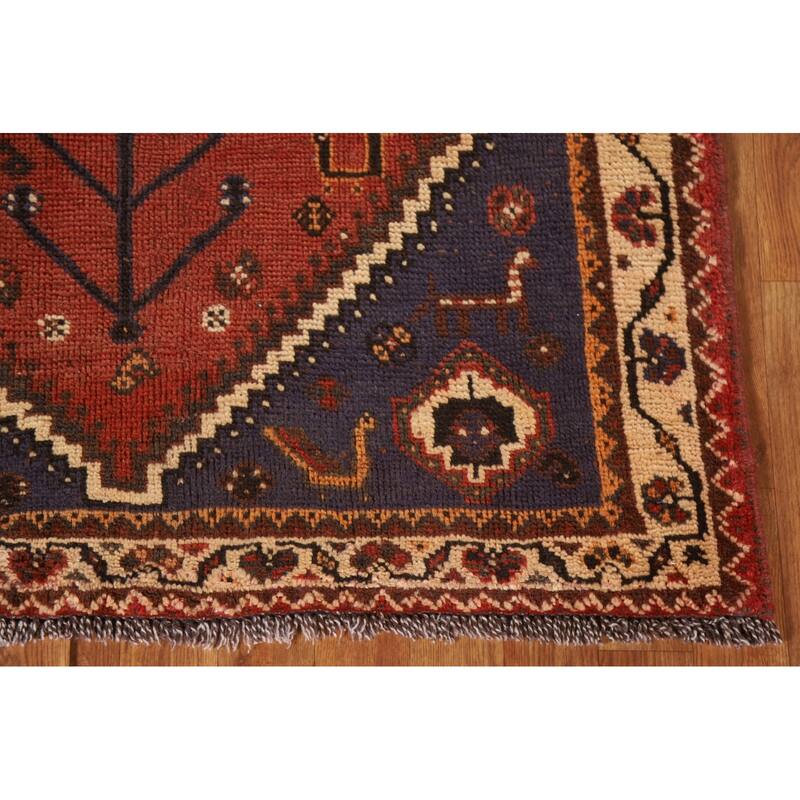 Qashqai Persian Vintage Area Rug Hand-knotted Wool Carpet - 3'7"x 5'0"