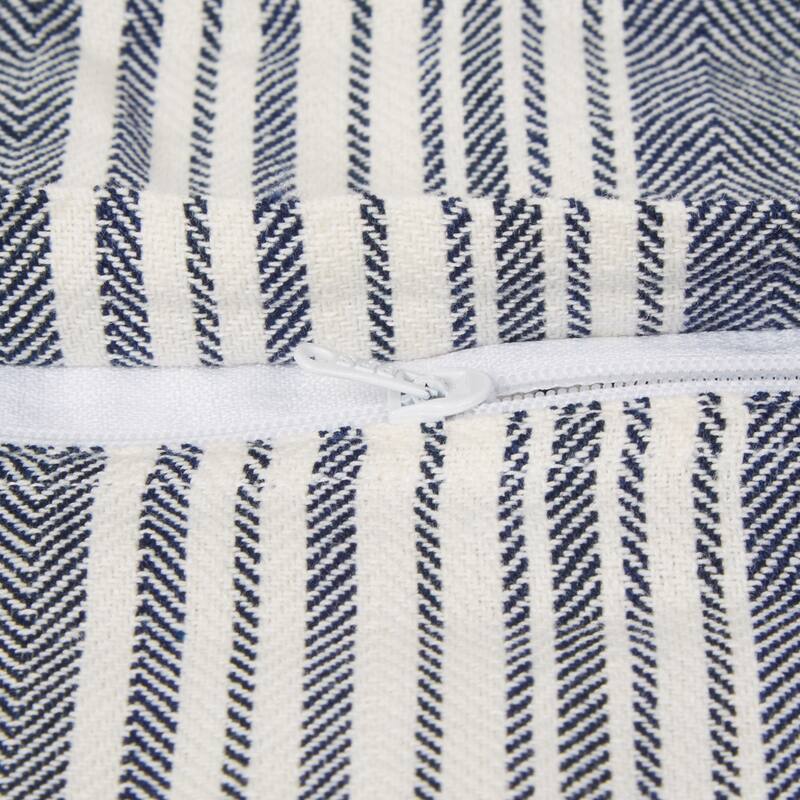 Navy Herringbone Stripe Recycled Cotton Pillow Cover 18x18 (Set of 2)