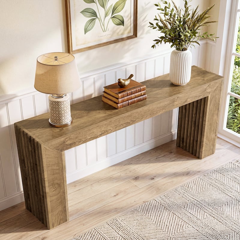 Farmhouse Entryway Table, 63" Wooden Console Sofa Table for Living Room - 11.81" D x 63" W x 33.5" H
