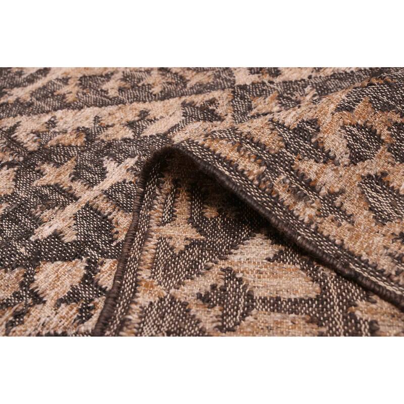ECARPETGALLERY Flat-Weave Palas Denizli Dark Grey, Tan Jute Kilim - 5'6 x 7'8
