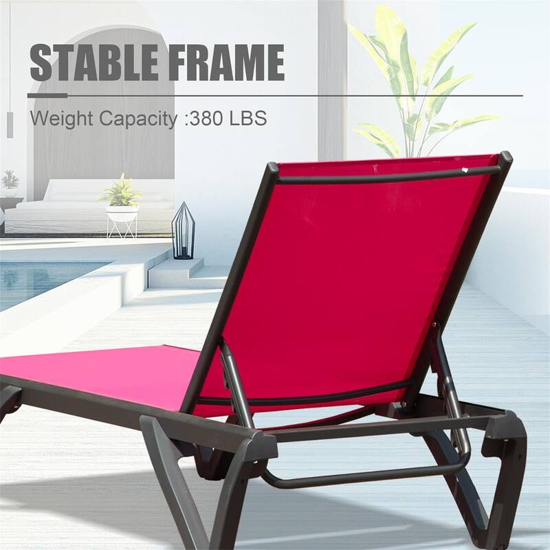 Outdoor Chaise Lounge Chair Set Adjustable Aluminum Frame with Side Table