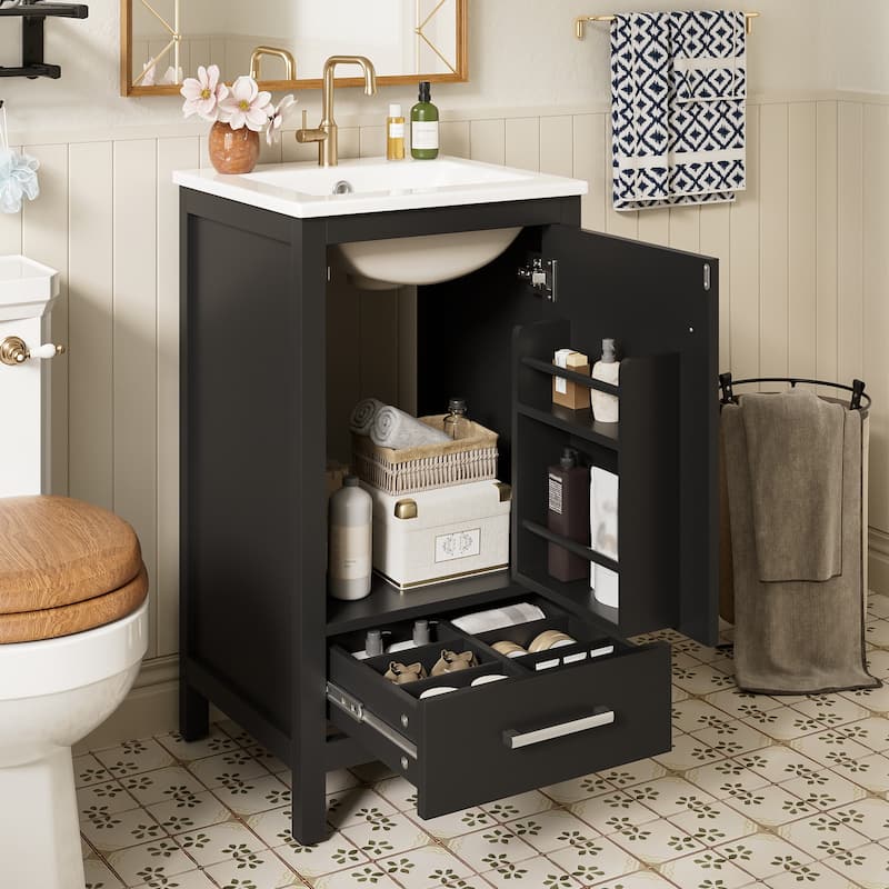 GDFStudio - Aurora Wood & Ceramic Bathroom Vanity Set with Sink and Divided Drawers