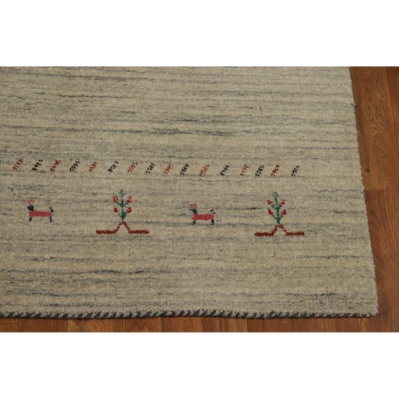 Hand Knotted Oriental 100% Wool Carpet Tribal Animal Pictorial Beige & Ivories Gabbeh Area Rug - 7' 9'' X 5' 1''