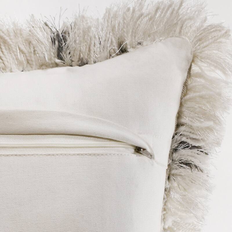 Handwoven Diamond Shag Throw Pillow Cover - 20" - White and Black