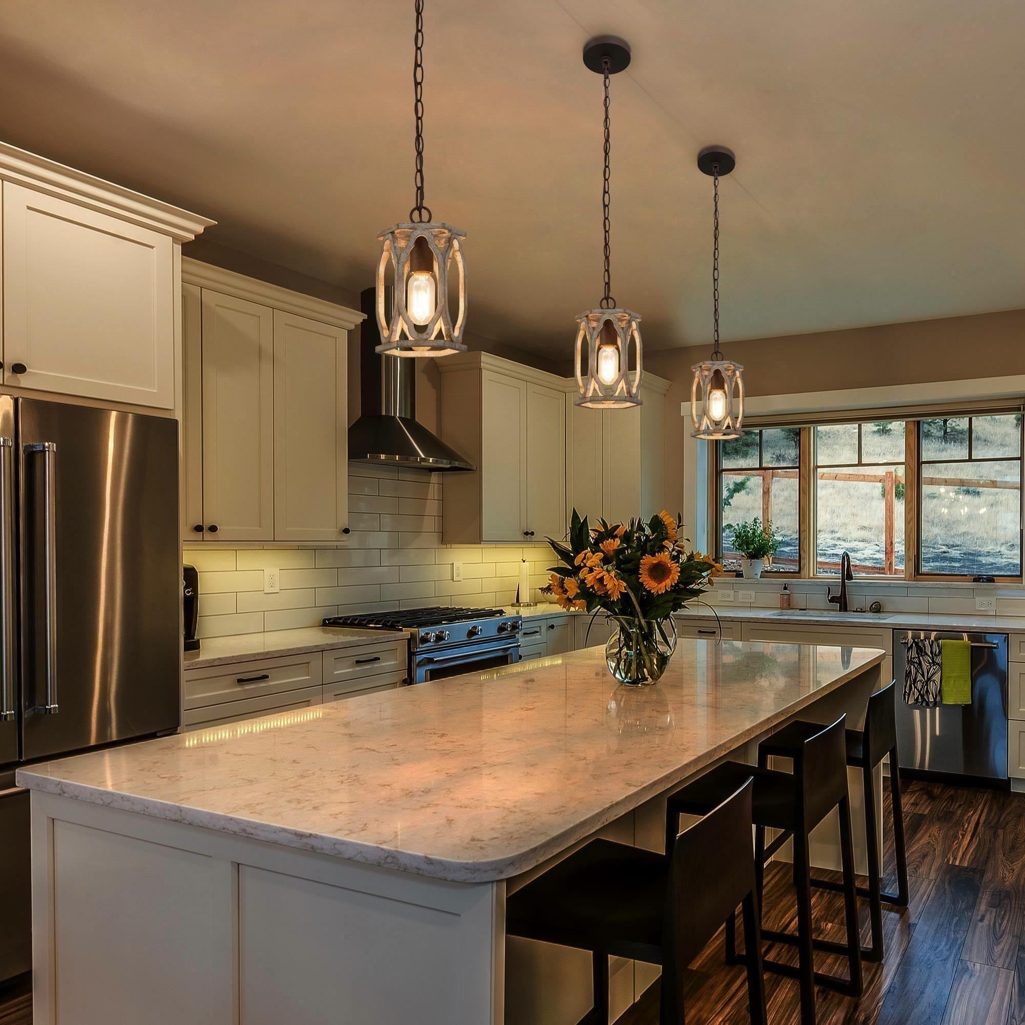 Wooden kitchen island lighting hot sale