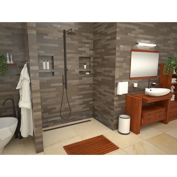 Shop Tile Redi Rt4263bbf Pvc Redi Trench 63 X 42 Rectangular Shower Base Overstock 22918253 Grey W Matte Black Drain