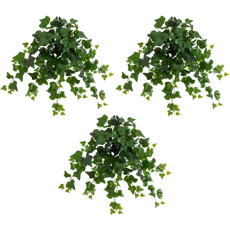 24-in UV Resistant Artificial Puff Ivy Hanging Plant - Set of 3
