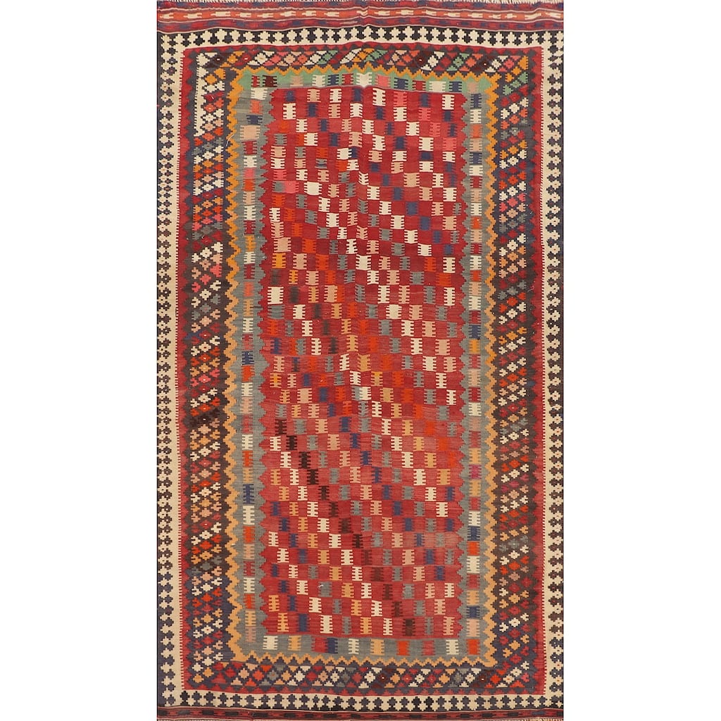 Kilim Qashqai Persian Vintage Rug Hand-Woven Living Room Wool Carpet - 5'4"x 9'10"
