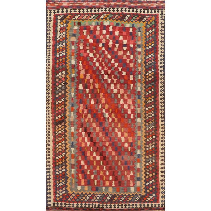Kilim Qashqai Persian Vintage Rug Hand-Woven Living Room Wool Carpet - 5'4"x 9'10"