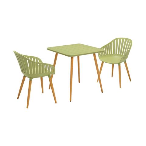 3 Piece Outdoor Dining Set with Square Plastic Top, Sage Green