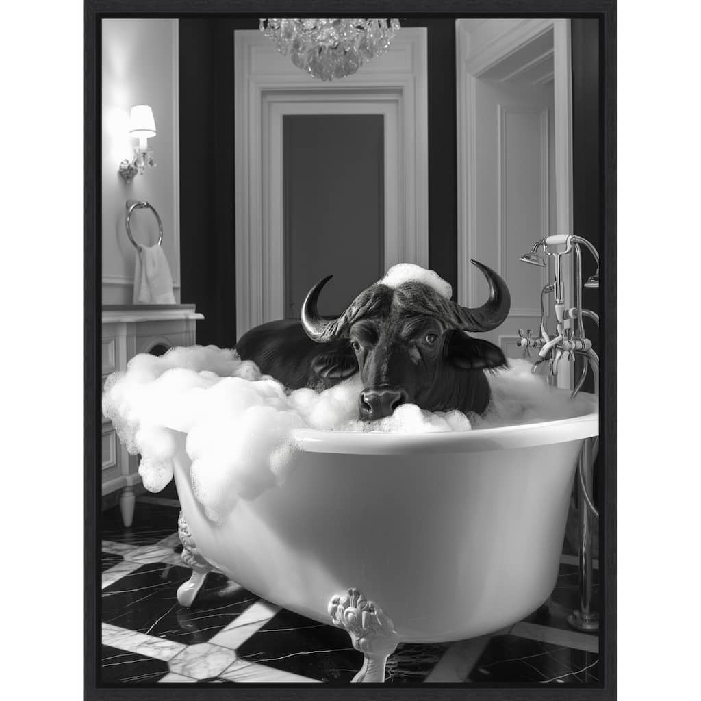 Rub a Dub Buffalo by Niky Rahner Framed Canvas Wall Art