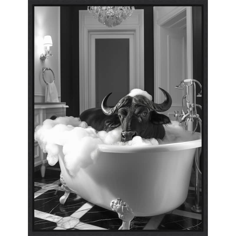 Rub a Dub Buffalo by Niky Rahner Framed Canvas Wall Art