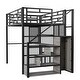 preview thumbnail 11 of 11, Black Full Size Loft Bed with Storage Wardrobe and Staircase, Kids Metal Bed with Desk, Storage Shelves