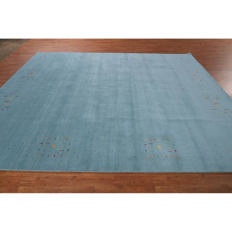 Light Blue Gabbeh Oriental Area Rug Handmade Tribal Wool Carpet - 8'4" x 9'10"
