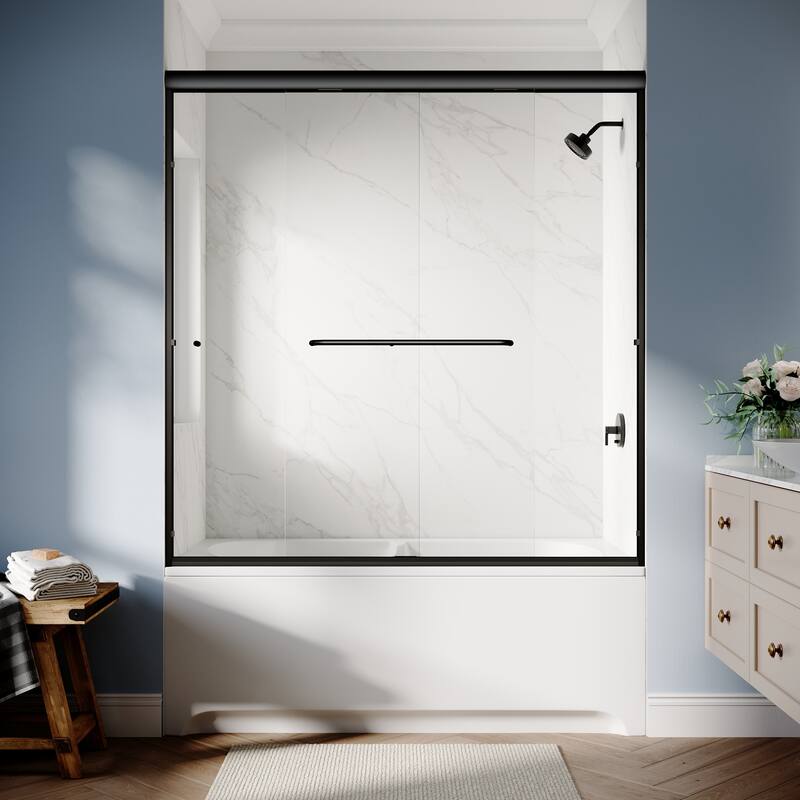Elegant Double Sliding Shower Door 60" W x 62" H Bathtub Door with 1/4'' in Clear Tempered Glass Tub Door