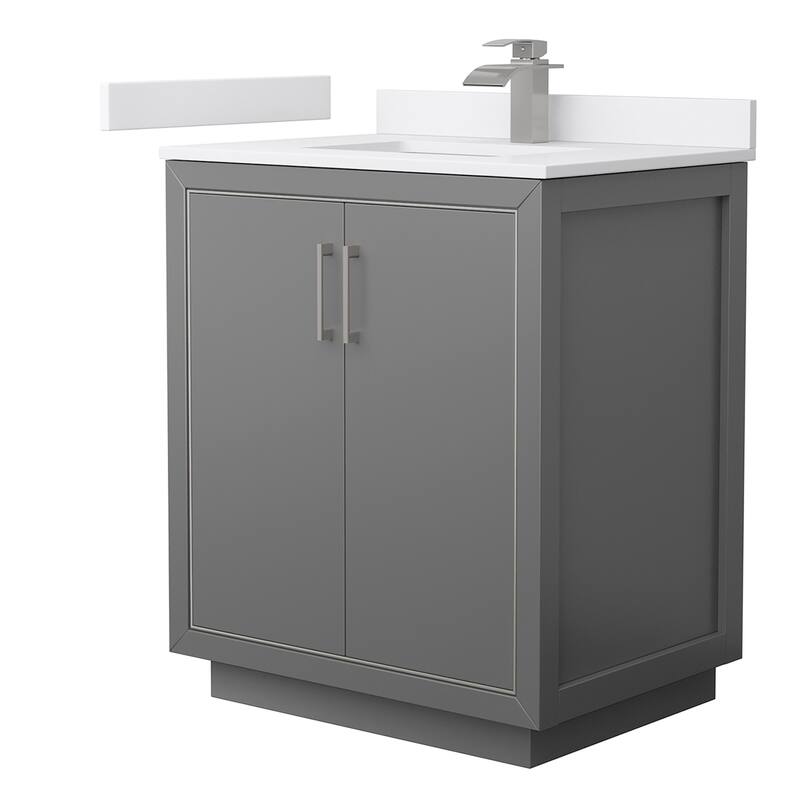 Wyndham Collection WCF1111-30S-VCA-MXX Icon 30" Free Standing Single - Dark Gray / White Cultured Marble Top / Brushed - Painted