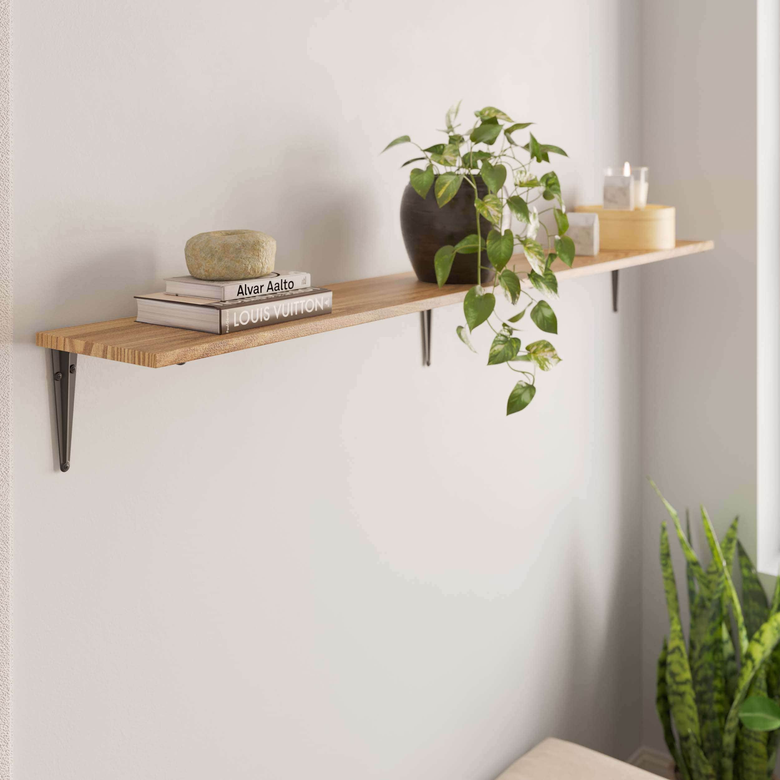 60"x8" Floating Bookshelves for Wall, Book Shelves for Living Room, Storage Shelves, Wood, Burnt