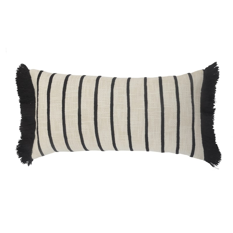 HomeRoots 12" X 28" Ivory And Black 100% Cotton Striped Zippered Pillow