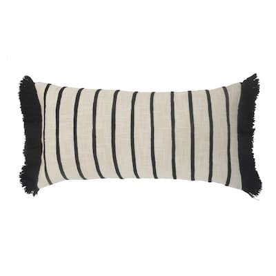 HomeRoots 12" X 28" Ivory And Black 100% Cotton Striped Zippered Pillow
