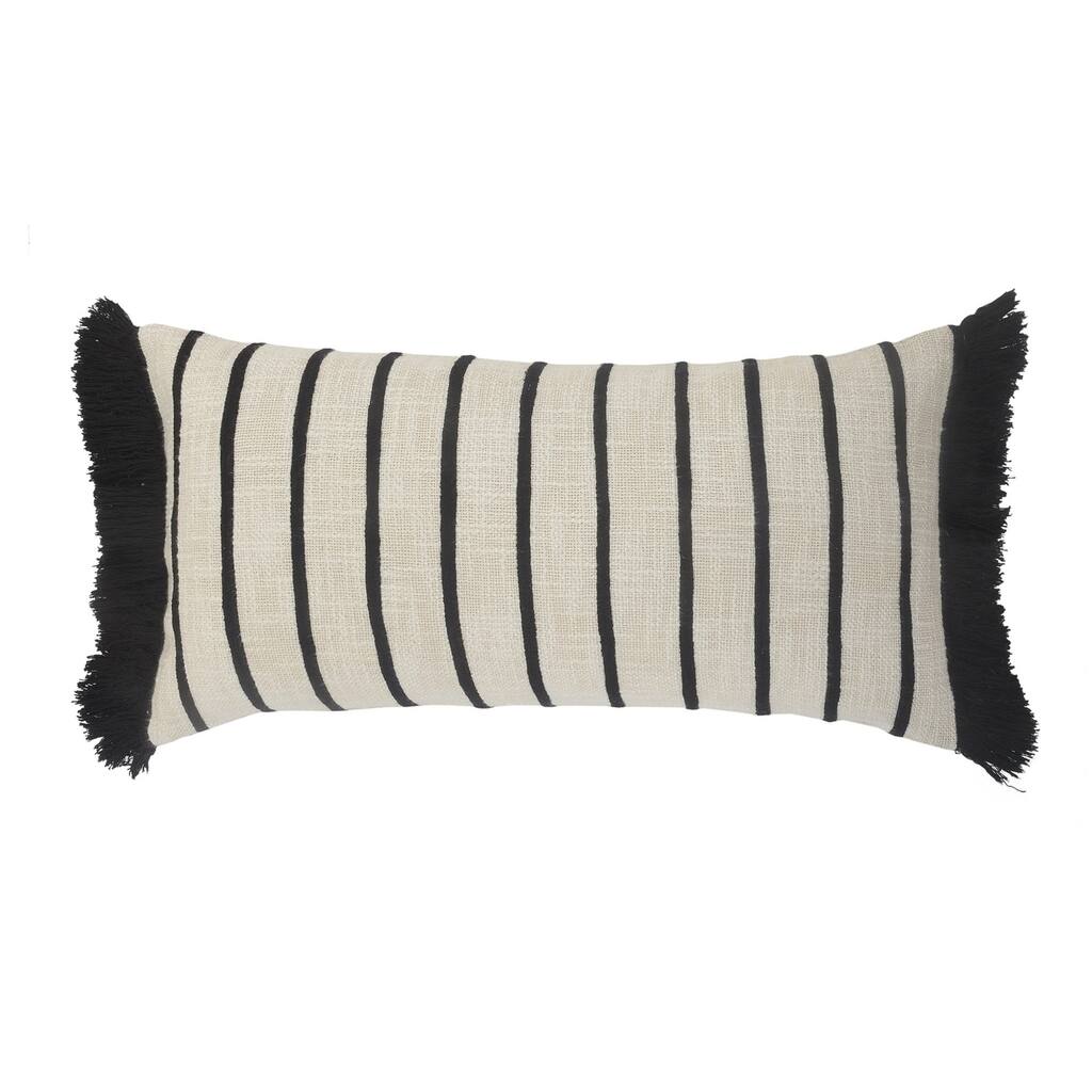 HomeRoots 12" X 28" Ivory And Black 100% Cotton Striped Zippered Pillow