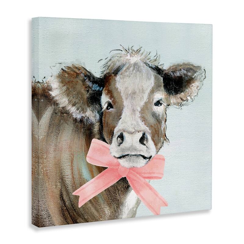 Stupell Cow with Pastel Ribbon Canvas Wall Art Design By Janet Tava