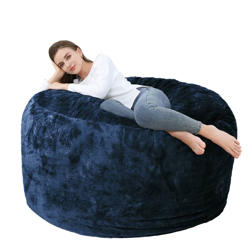 Storage Bean Bag Chair Cover (No Filler) for Kids and Adults, Soft Stuffable Bean Bag for Organizing Children Plush Toys - Blue - Medium