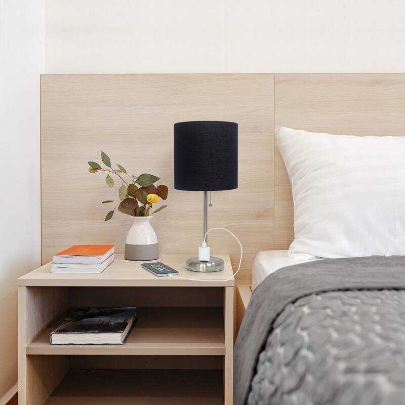 19.5" Power Outlet Metal Lamp in Steel w Aqua Shade