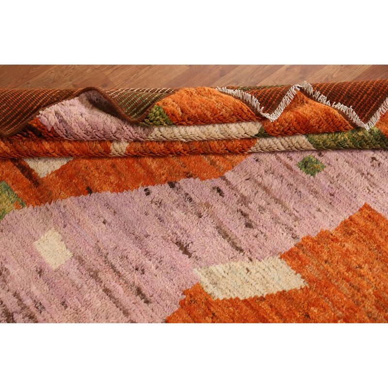 Orange Moroccan Area Rug Hand-Knotted Oriental Wool Carpet - 6'7" x 9'9"