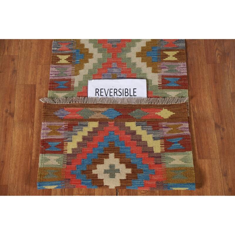 Southwestern Kilim Runner Rug Hand-Woven Wool Carpet - 1'11"x 7'0"