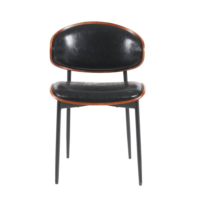 Mid-Century Modern Dining Chairs Set of 2 - Italian-Inspired Bentwood Design with Matte Metal Legs & Luxe PU Leather Se