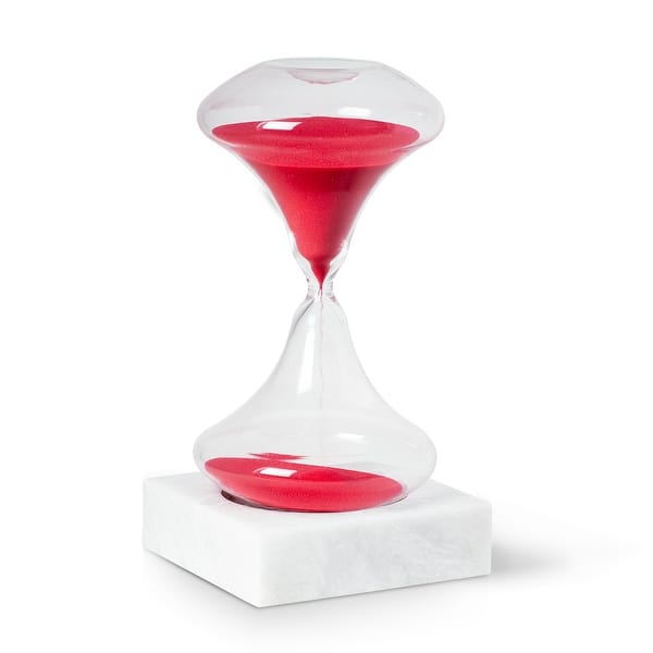 slide 1 of 1, Luna 45 minute Art Deco Hourglass on White Marble Base