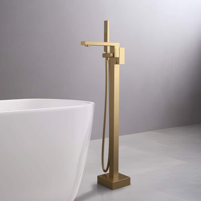 Cube Single Handle Floor Mounted Tub Filler With Hand Shower