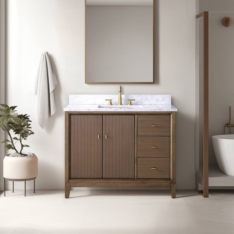 Vanity Art 42" Freestanding Bathroom Vanity with Engineered Marble Top and Sink
