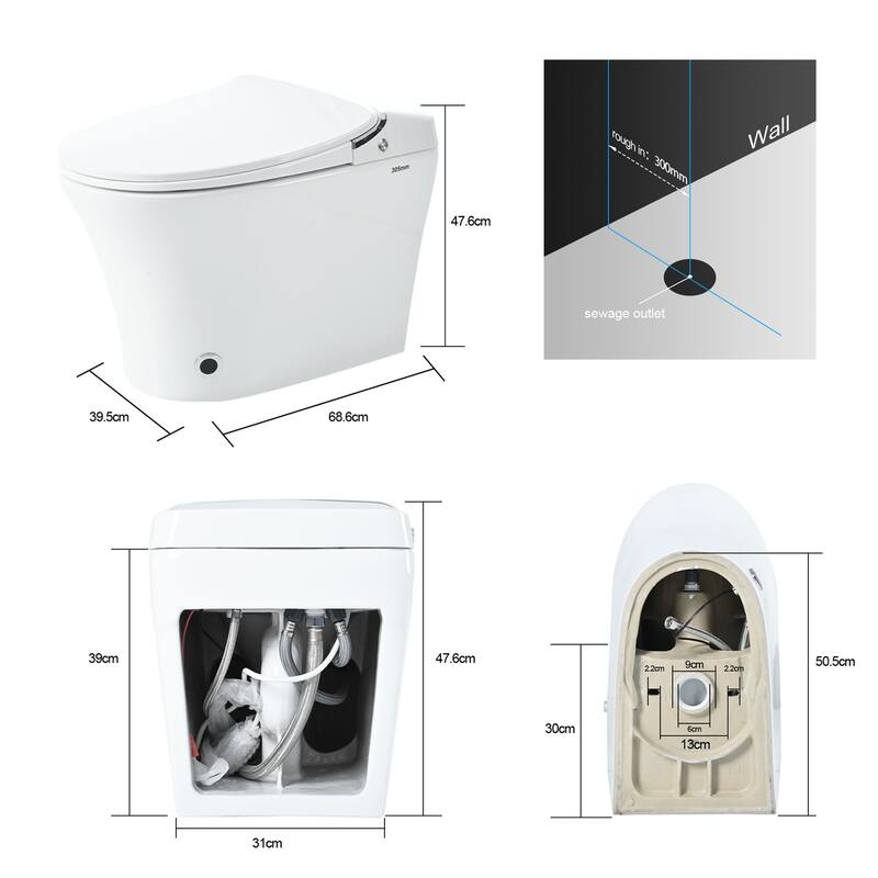 Merax Elongated Bidet Toilet with Heated Seat, Dryer and Warm Water, Remote Control - White